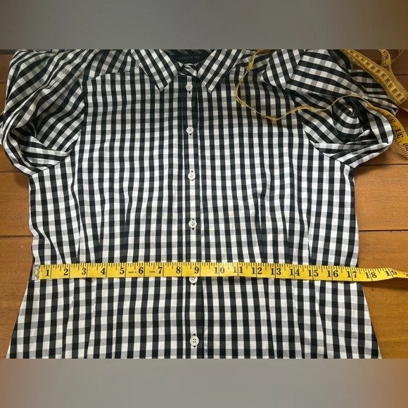 Lafayette 148 Black and White Gingham Fitted Button Down Shirt Checked Top - Picture 14 of 15